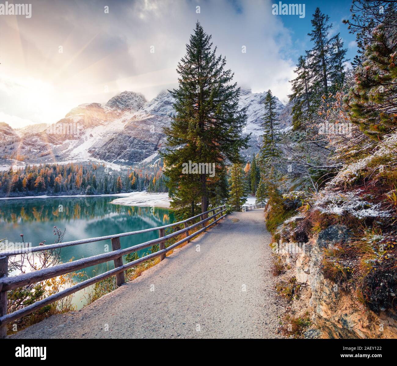 Hiking the nature park fanes prags in the dolomite alps hi-res stock ...