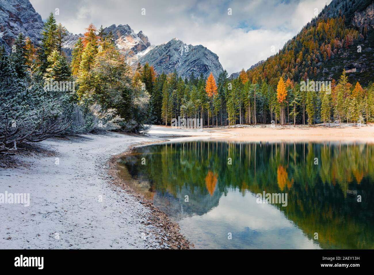 Hiking the nature park fanes prags in the dolomite alps hi-res stock ...