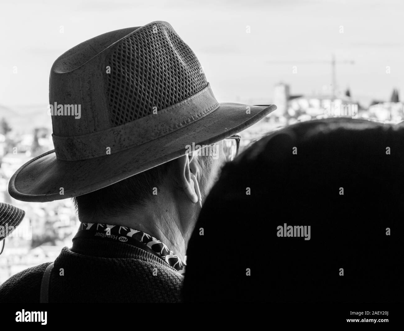 Man wearing hat rear view Black and White Stock Photos & Images - Alamy