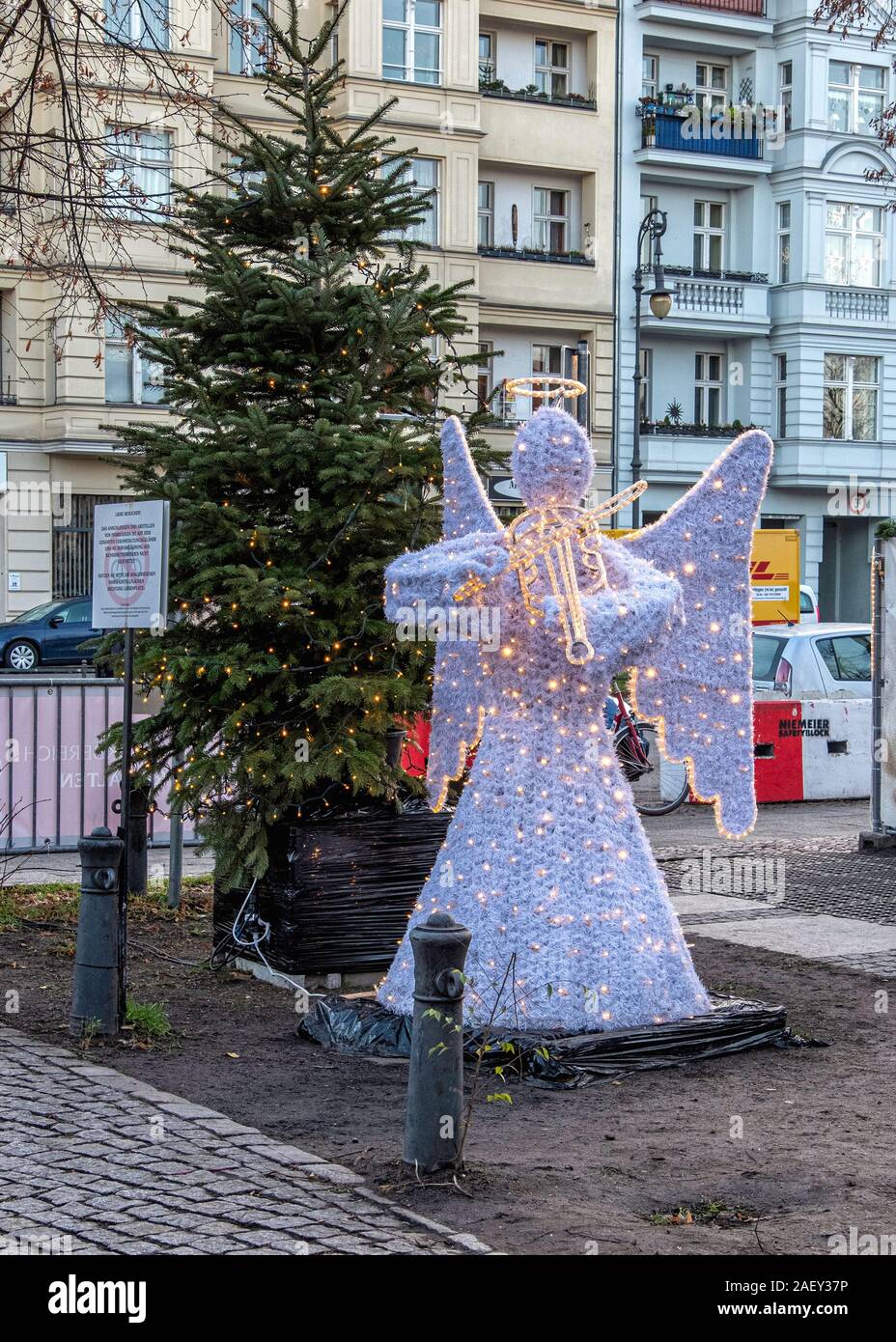 Christmas tree & angel at Traditional German Christmas market at