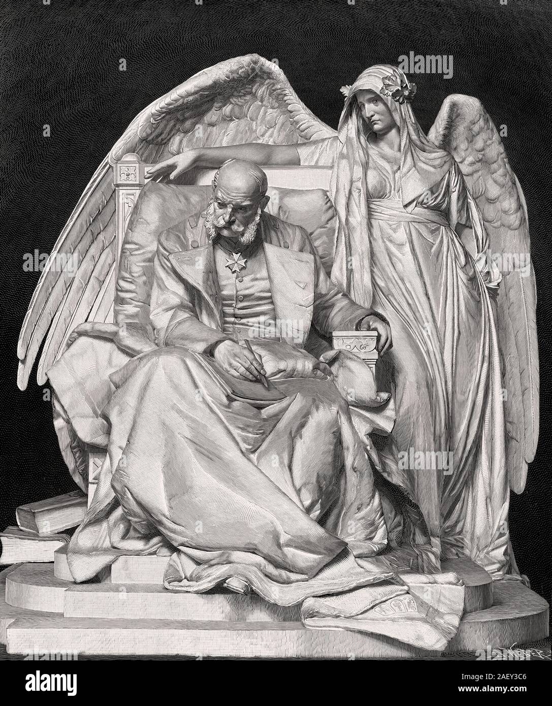 Allegory, dying German emperor Emperor Wilhelm I with an angel of death, Stock Photo