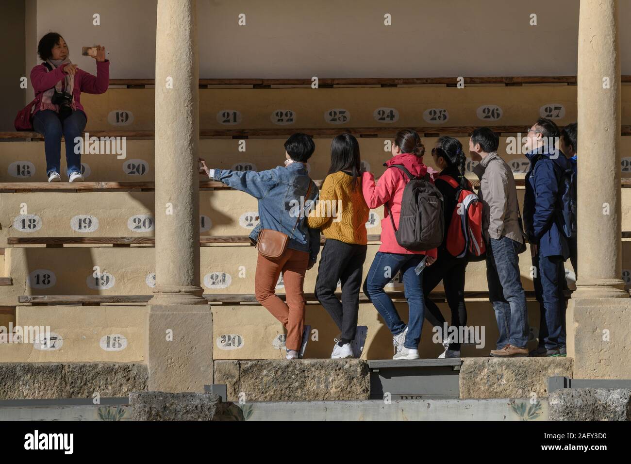 Tourists at a stadium, Ronda, Malaga, Andalusia, Spain Stock Photo