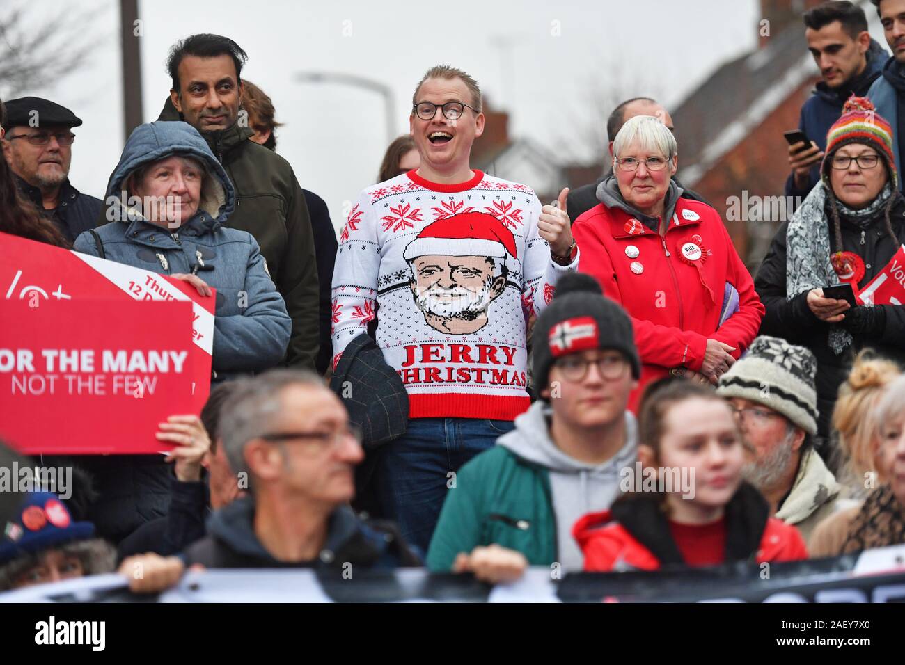 Supporters await the arrival of Labour Party leader Jeremy Corbyn at a rally in Dinnington, Sheffield. Stock Photo