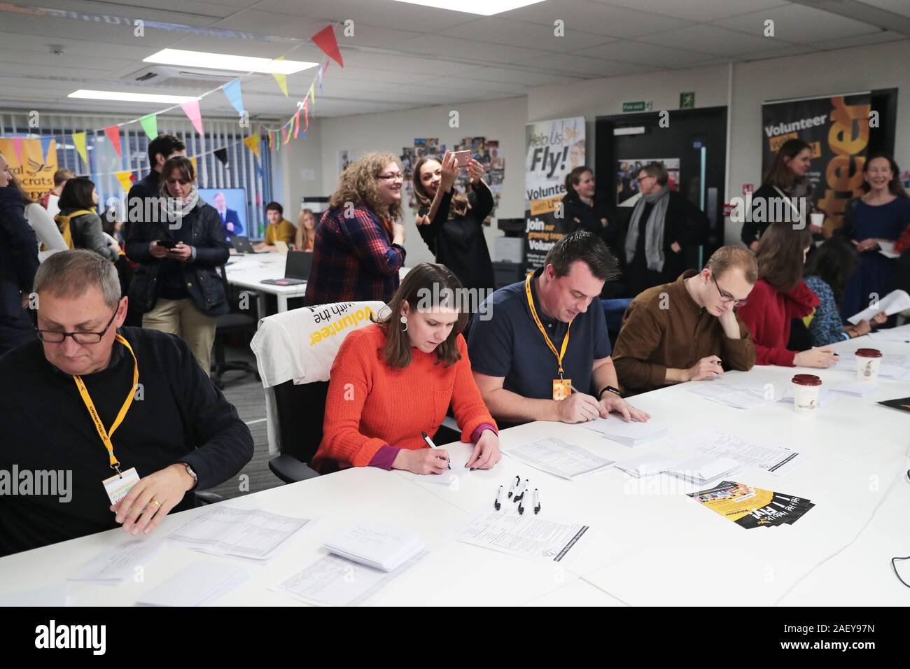 Liberal Democrat Leader Jo Swinson during a visit to a Volunteer Hub in London, while on the General Election campaign trail. Stock Photo