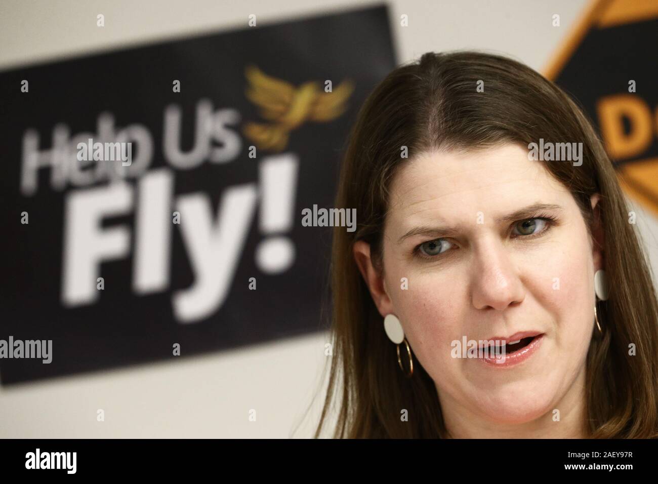 Liberal Democrat Leader Jo Swinson speaking at a Volunteer Hub in London, while on the General Election campaign trail. Stock Photo