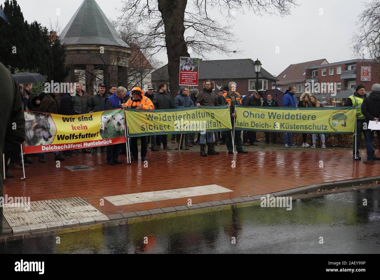 Ministerpräsident Weil zu Besuch in Löningen. Bauern demonstrieren. Grund: Wieder 30 Schafe getötet, Stock Photo