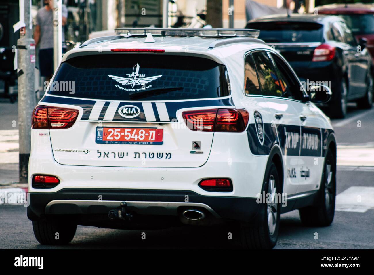 Tel Aviv Israel December 08, 2019 View of a Israeli police car rolling