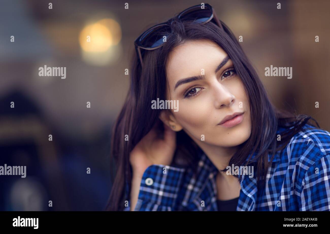 Lifestyle Portrait of young beautiful woman. Stunning portrait in natural light Stock Photo