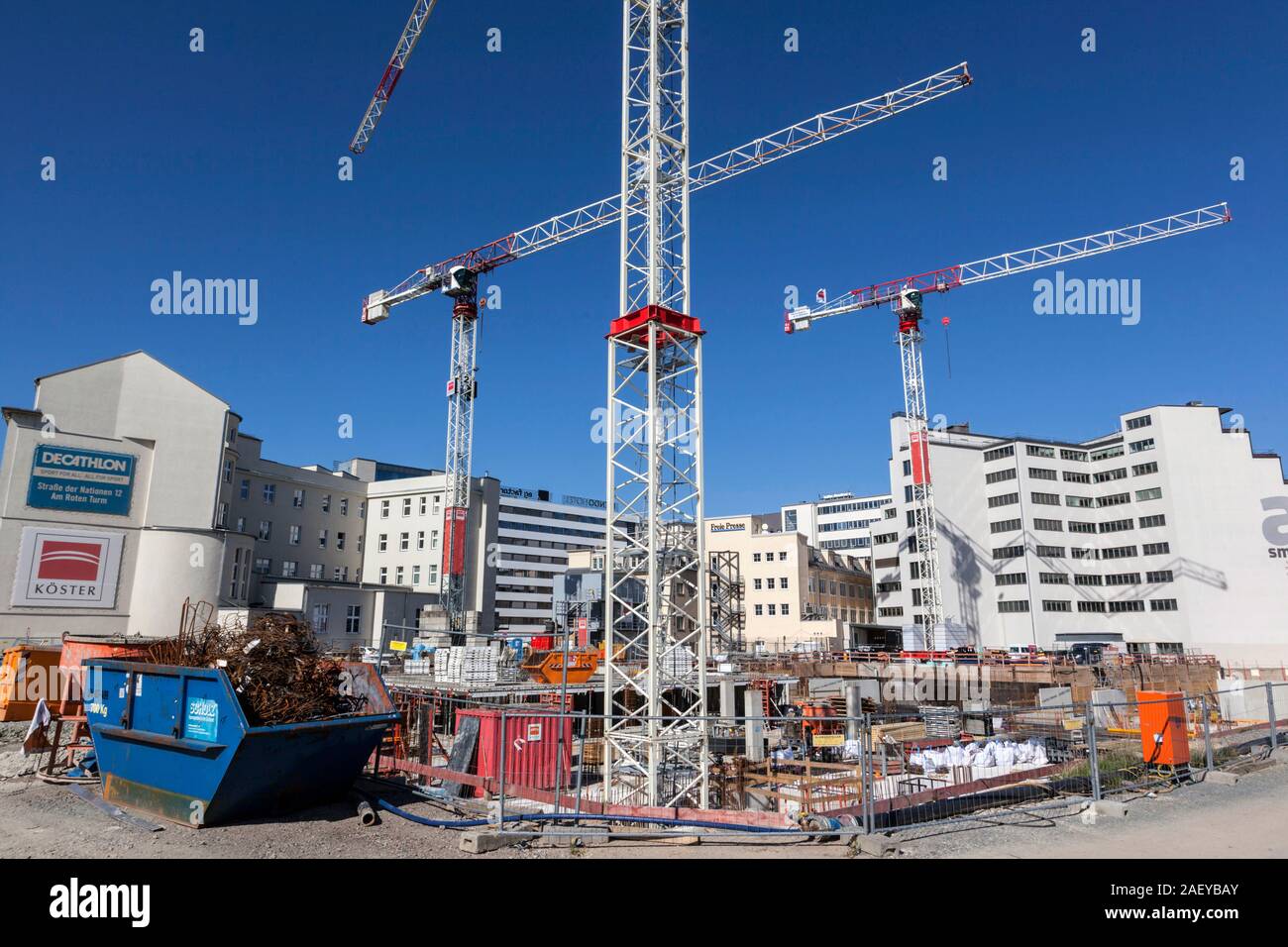 Large construction site in the city center of Chemnitz Stock Photo
