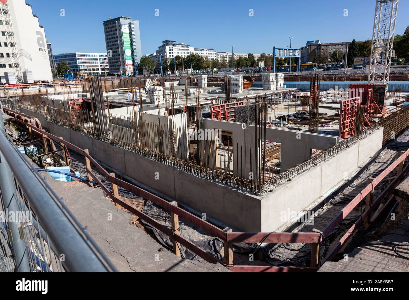 Large construction site in the city center of Chemnitz Stock Photo