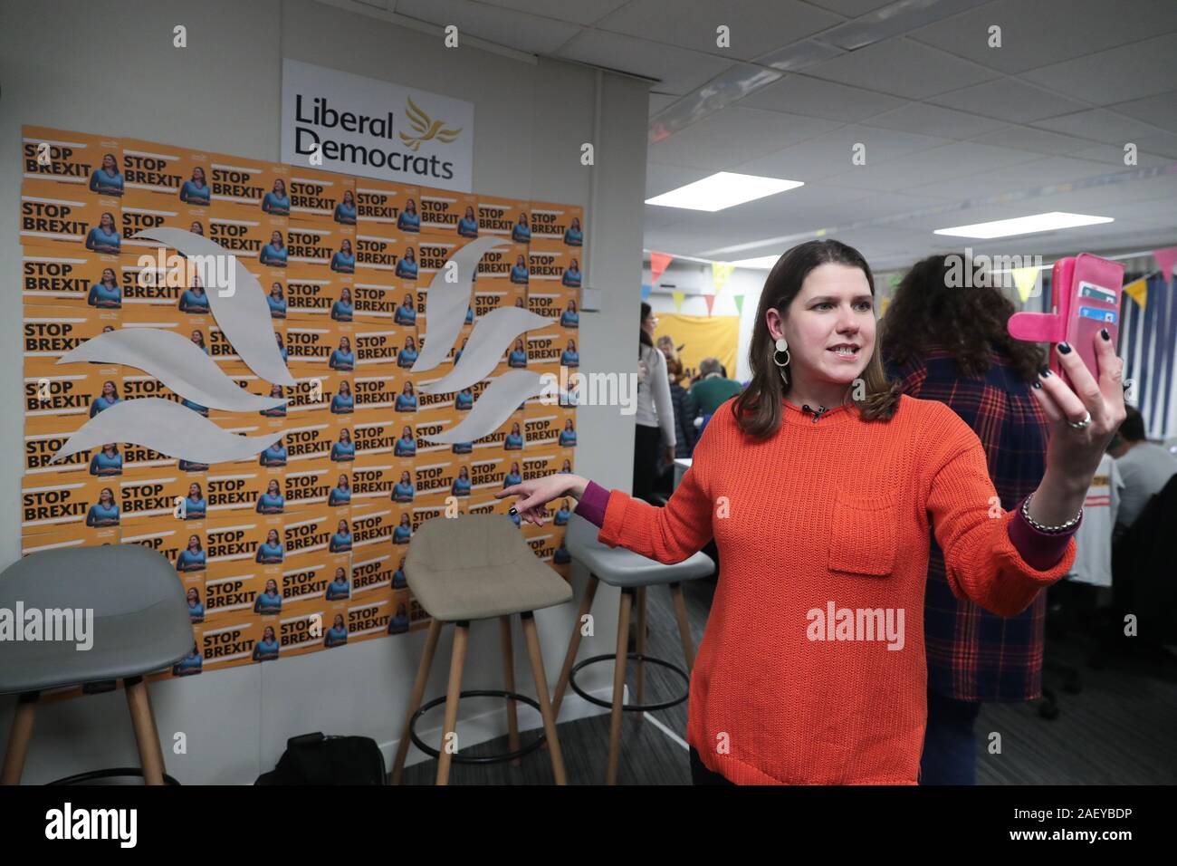 Liberal Democrat leader Jo Swinson during a visit to a Volunteer Hub in London, while on the General Election campaign trail. Stock Photo