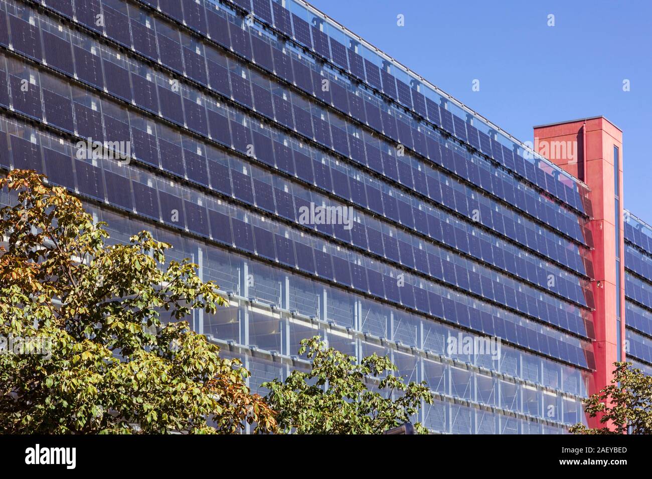 Parking garage at the town hall with photovoltaics Stock Photo
