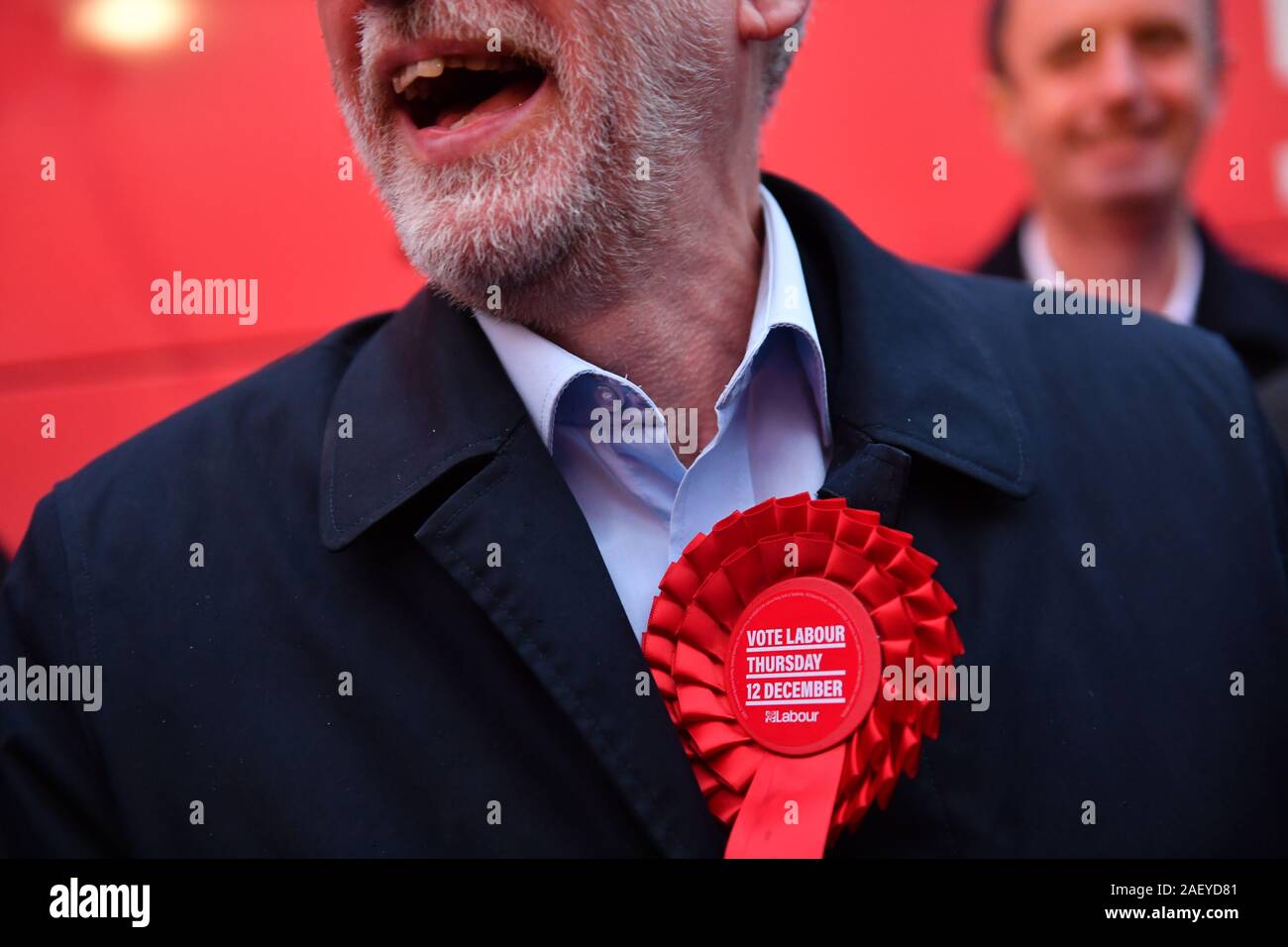 Labour Party leader Jeremy Corbyn arrives for a visit to Dinnington, Sheffield, on the last day of General Election campaigning. Stock Photo
