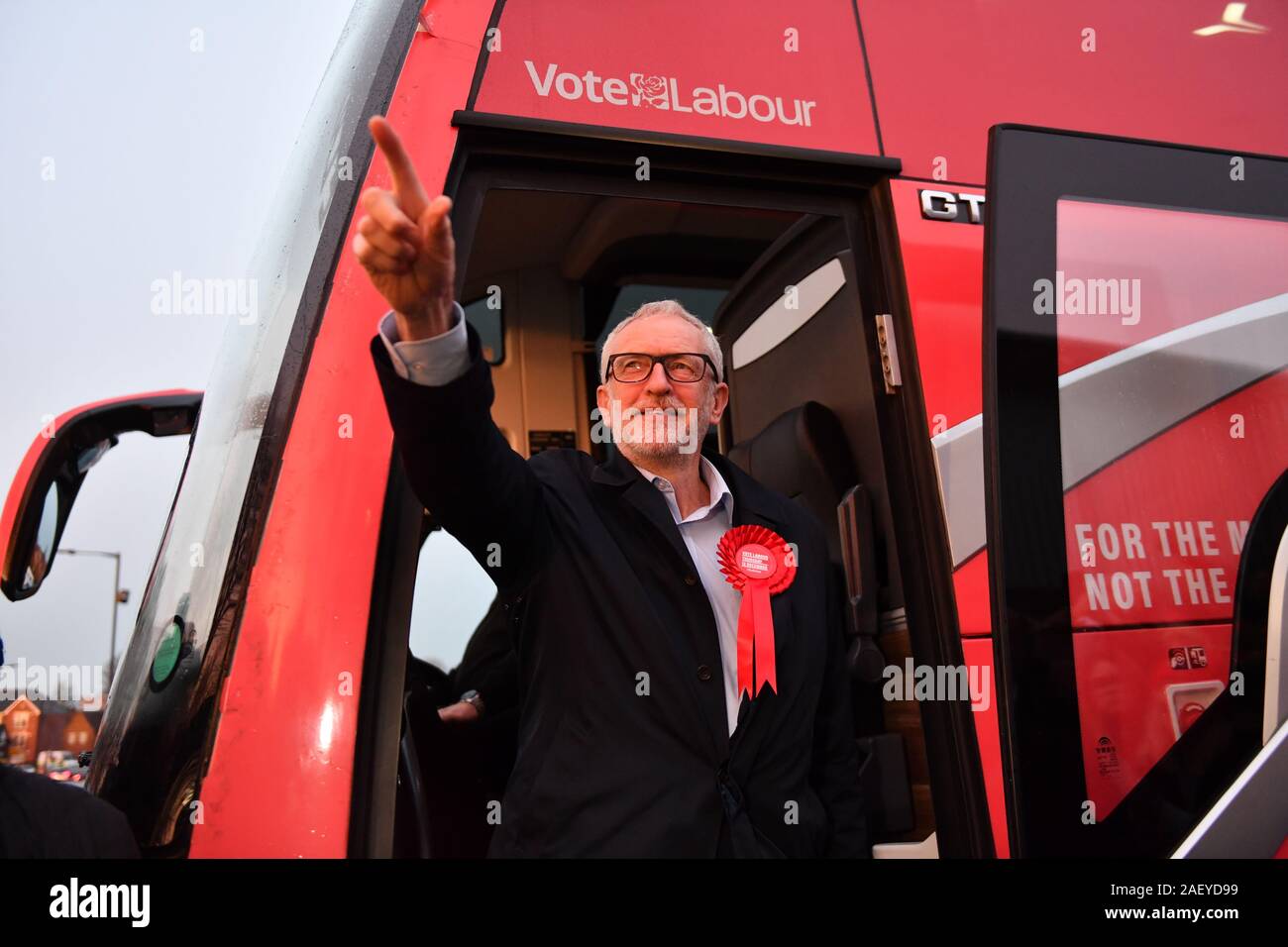Labour Party leader Jeremy Corbyn arrives for a visit to Dinnington, Sheffield, on the last day of General Election campaigning. Stock Photo