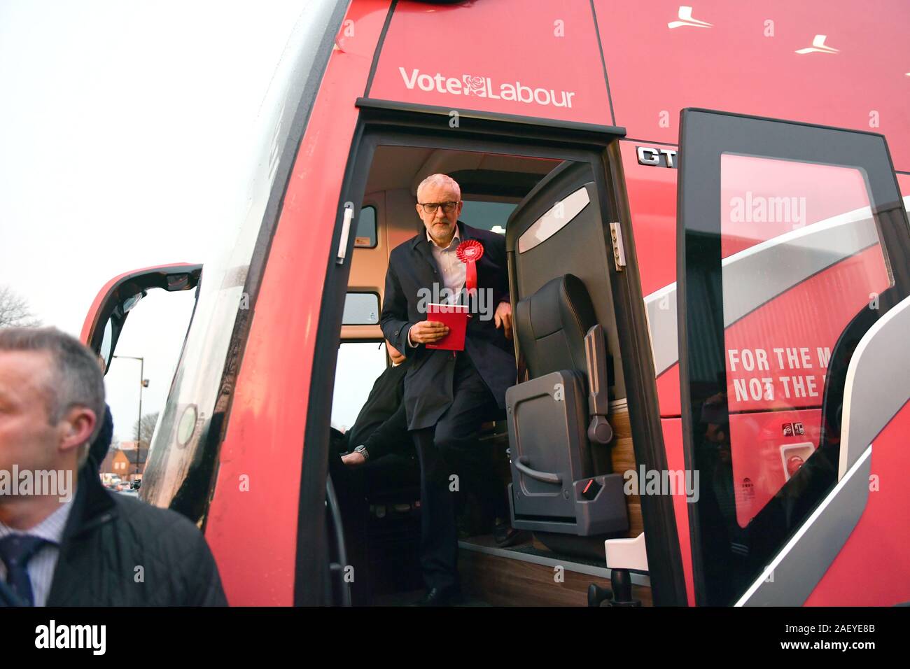 Labour Party leader Jeremy Corbyn arrives for a visit to Dinnington, Sheffield, on the last day of General Election campaigning. Stock Photo