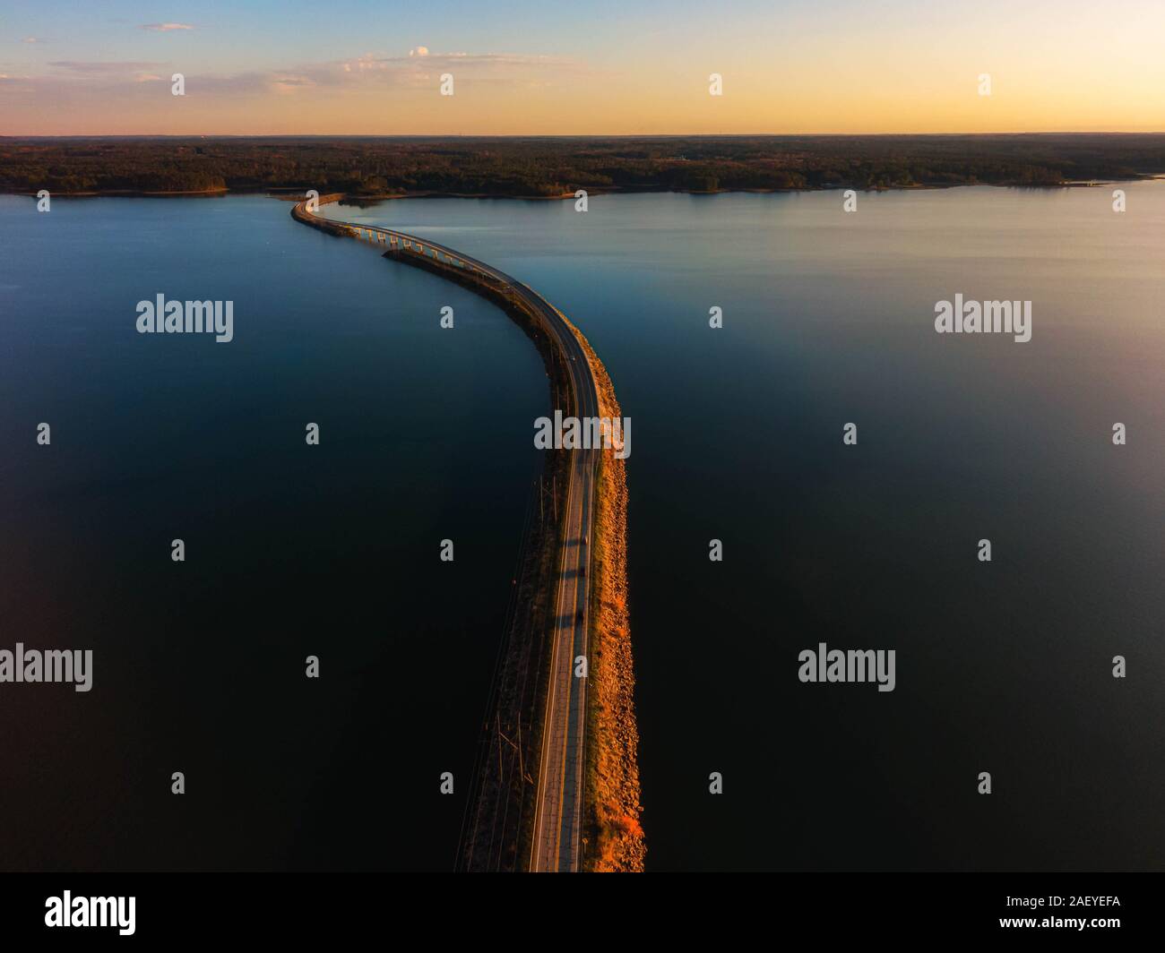 Drone photo of a bridge at sunset Stock Photo