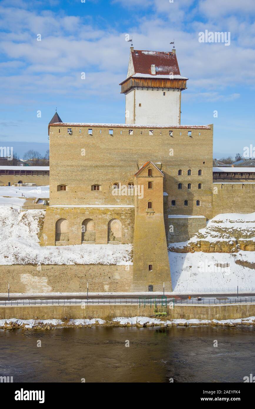 Herman Castle close-up on a sunny March day. Estonia, Narva Stock Photo