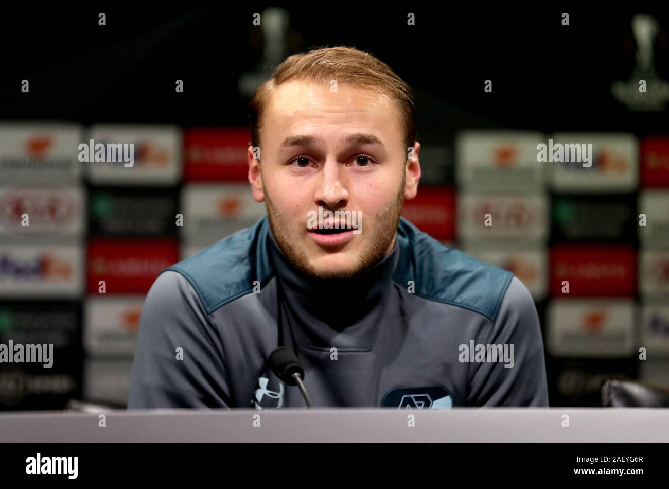 AZ Alkmaar's Teun Koopmeiners during the press conference at Old Trafford, Manchester. Stock Photo