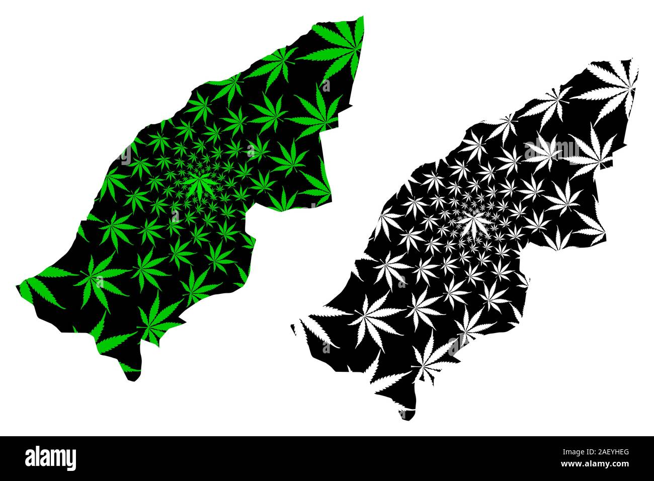 Mostaganem Province (Provinces of Algeria, Peoples Democratic Republic of Algeria) map is designed cannabis leaf green and black, Mostaganem map made Stock Vector
