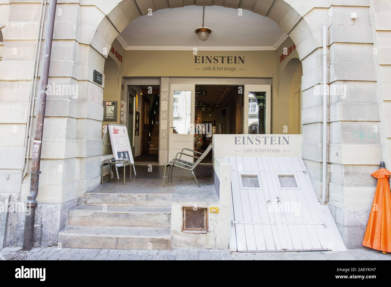 Bern, Switzerland - July 19, 2019: Museum of Albert Einstein in Bern. The flat on the second floor of Kramgasse No. 49 was rented by Einstein from 190 Stock Photo