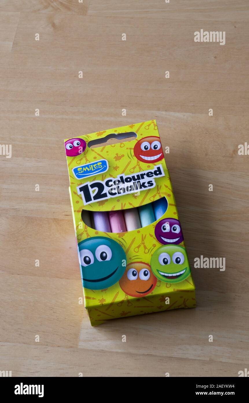 Packet of Children's or Kids 12 Coloured Chalks, UK Stock Photo