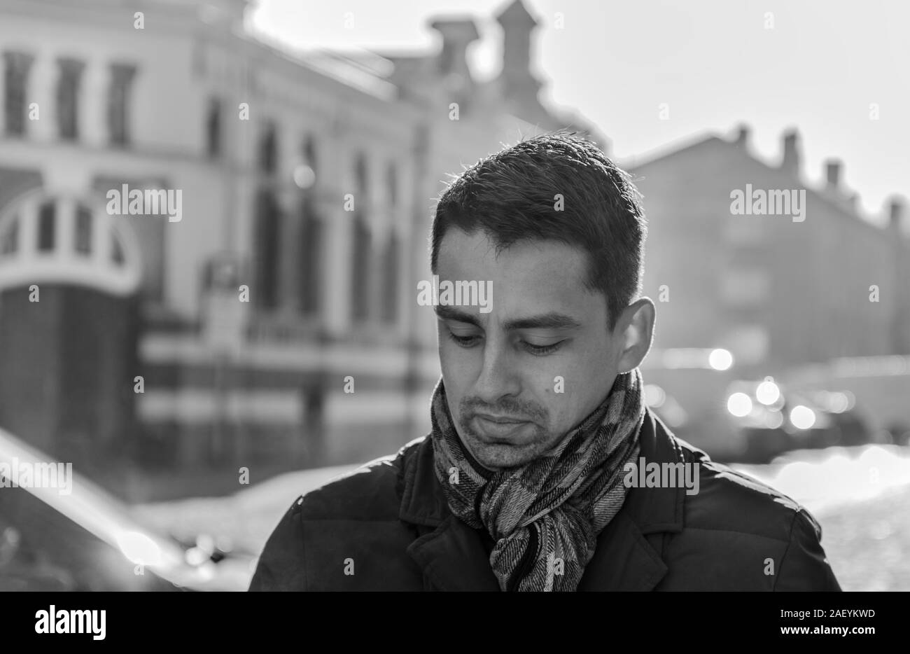 Cold! handsome young man Black and White Stock Photos & Images - Alamy