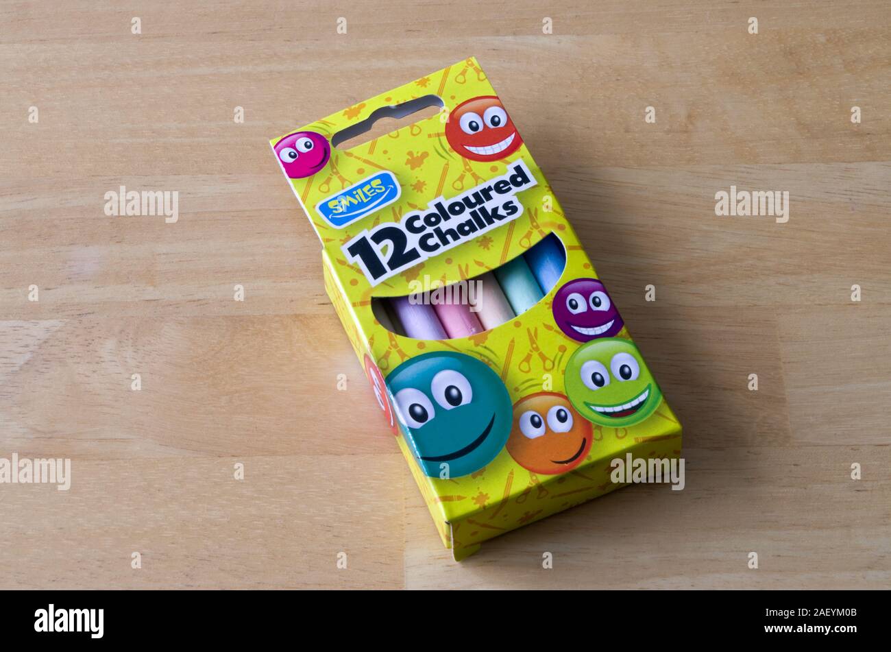 Packet of Children's or Kids 12 Coloured Chalks, UK Stock Photo