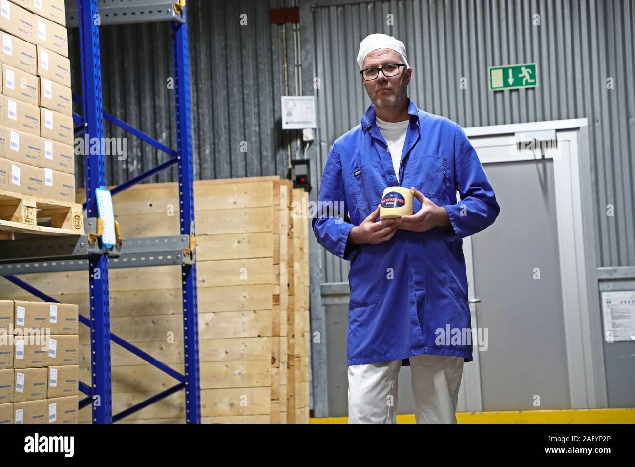 BOXHOLM 20191205Photo reportage that the last cheese in Boxholm will soon be made, at Boxholm Ost, Sweden. Photo Jeppe Gustafsson Stock Photo
