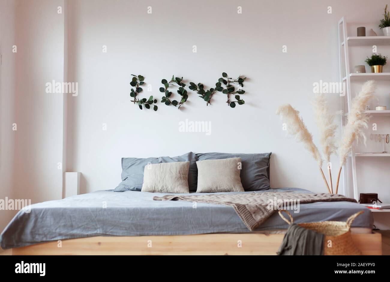 Scandinavian interior design apartments. Festive winter holidays composition. Stock Photo