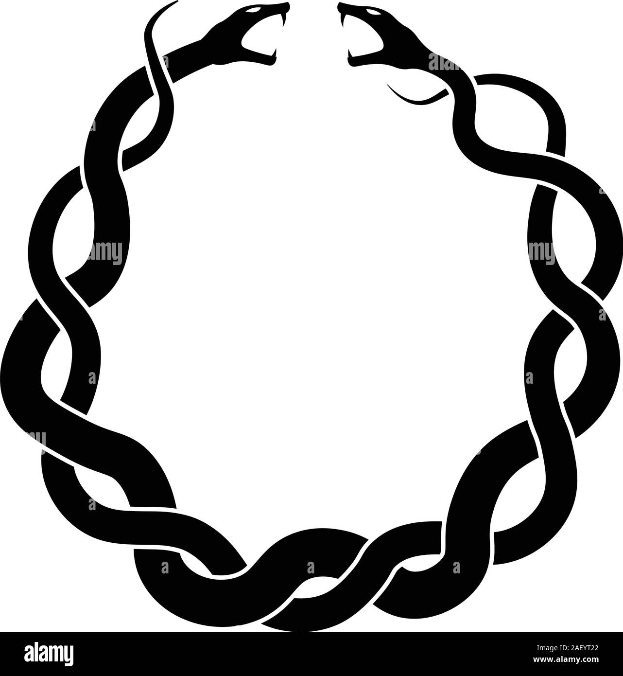 Intertwined snakes facing each other - circle symbol Stock Vector