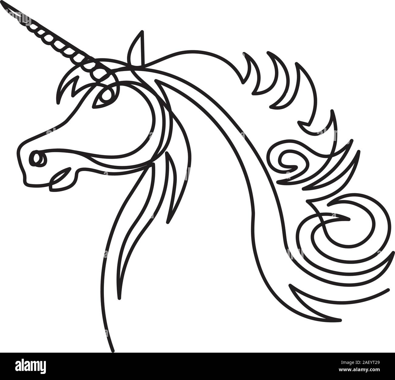 Unicorn Head continuous single line style Stock Vector