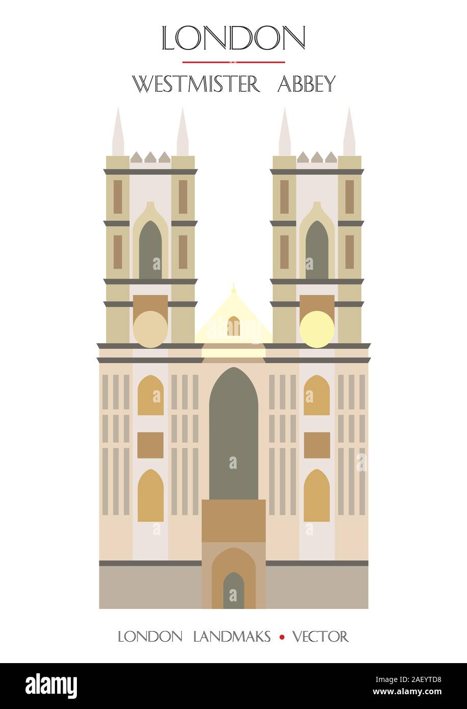 Colorful vector Westmister Abbey, famous landmark of London, England. Vector illustration isolated on white background. Stock illustration Stock Vector