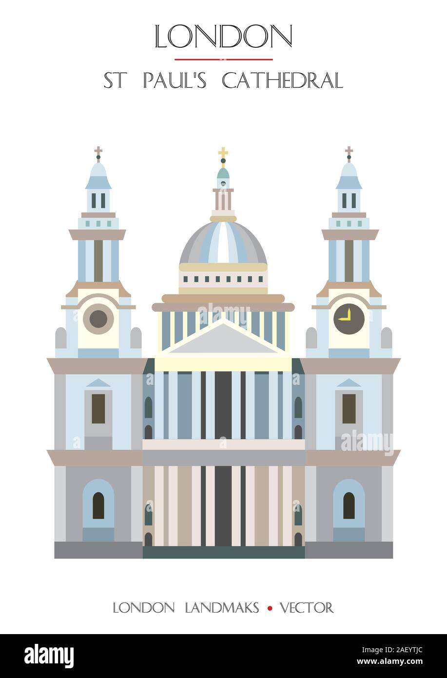 Colorful vector St Paul's Cathedral, famous landmark of London, England. Vector illustration isolated on white background. Stock illustration Stock Vector