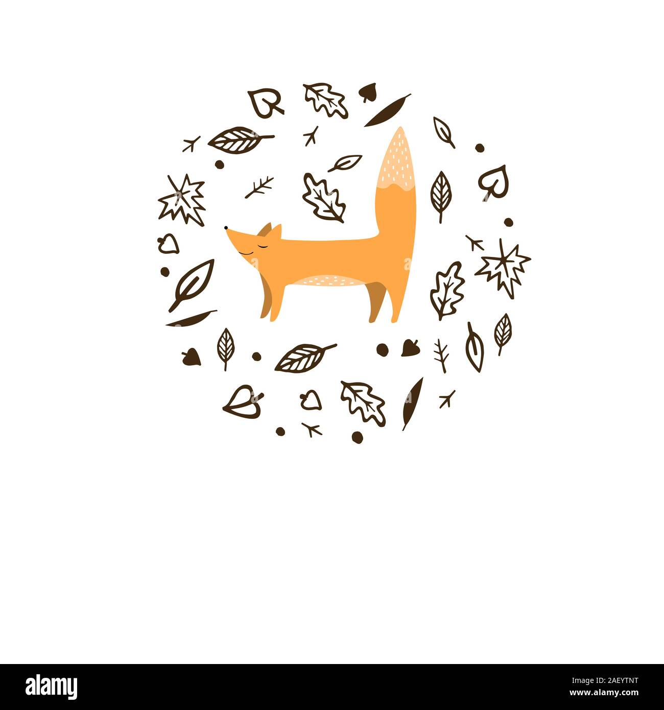 Vector floral card with leaves wreath and cute little fox. Autumn ...