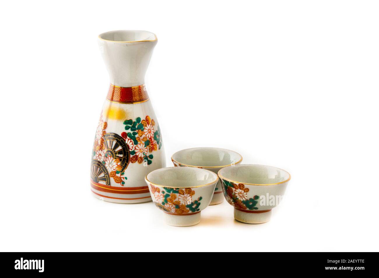 Sake serving set on a white background Stock Photo