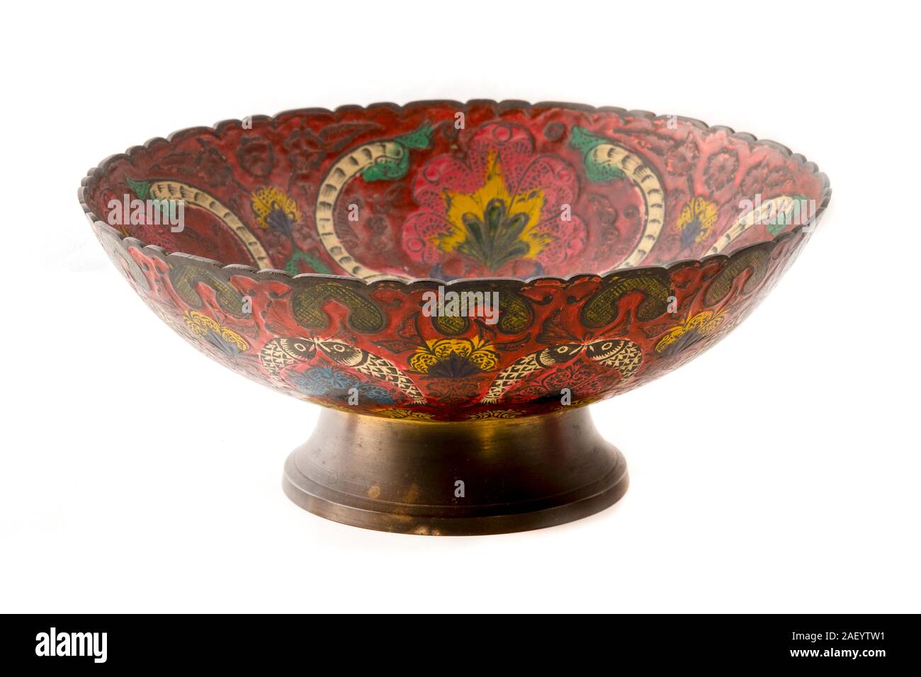 Vintage mid century brass enameled middle eastern vase Stock Photo