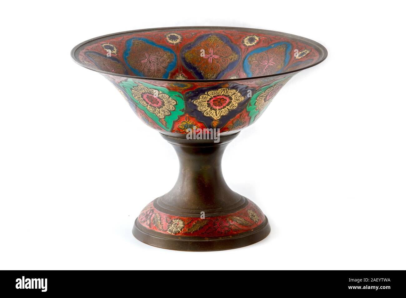 Vintage mid century brass enameled middle eastern vase Stock Photo