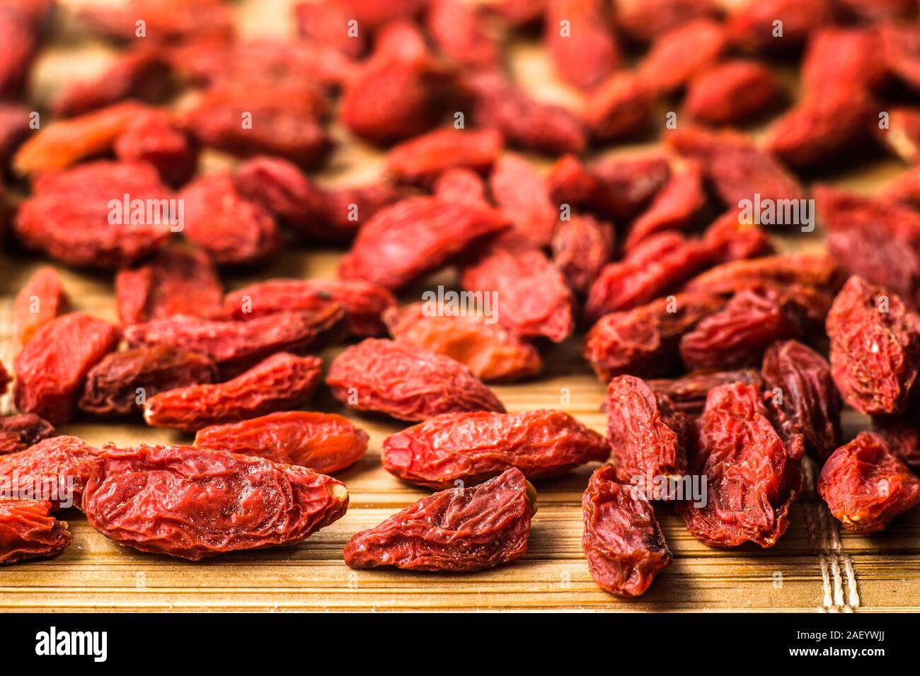Goji berries background. Healthy food, superfood concept. Stock Photo