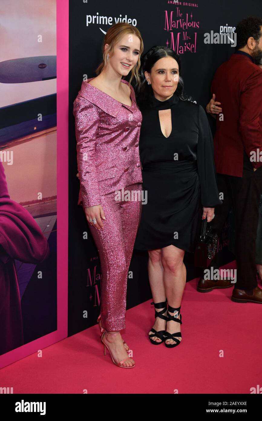 Rachel Brosnahan and Alex Borstein attend The Marvelous Mrs. Maisel season 3 TV show premiere at MoMA on December 4, 2019 in New York. Stock Photo