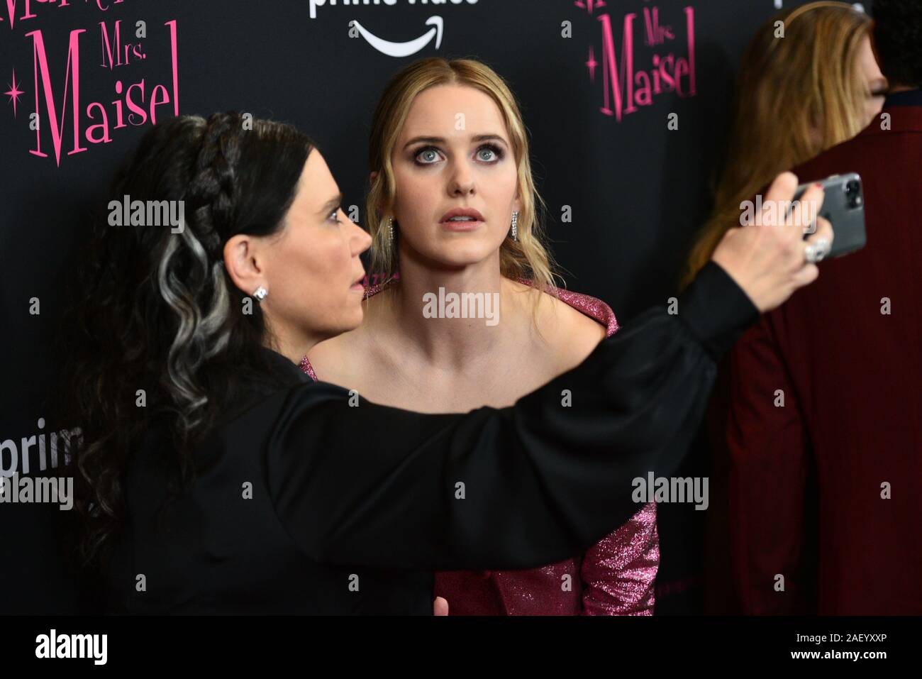 Alex Borstein and Rachel Brosnahan  attend The Marvelous Mrs. Maisel season 3 TV show premiere at MoMA on December 4, 2019 in New York. Stock Photo