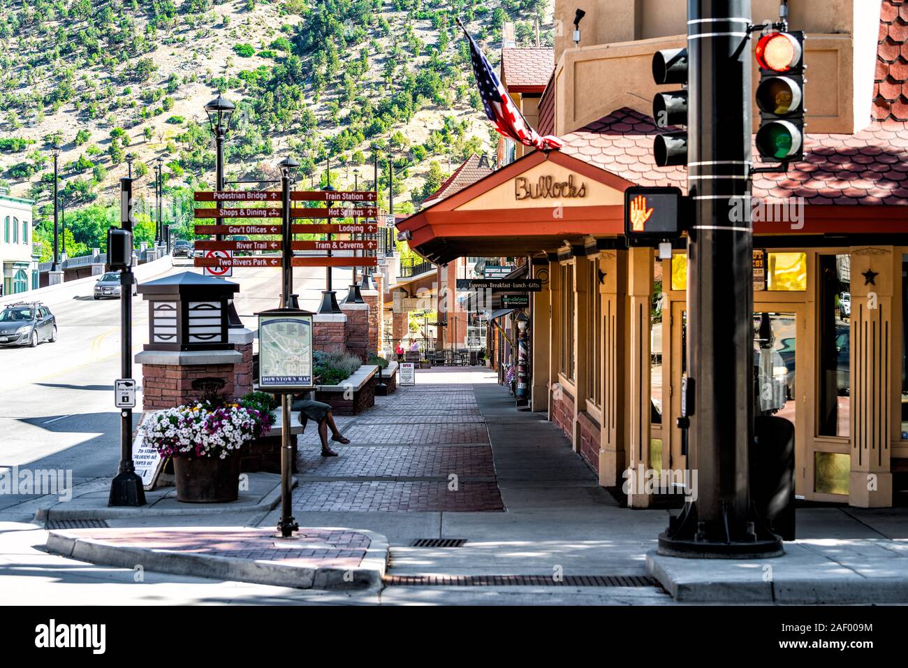 Glenwood Springs, USA July 10, 2019 Historic street sidewalk in