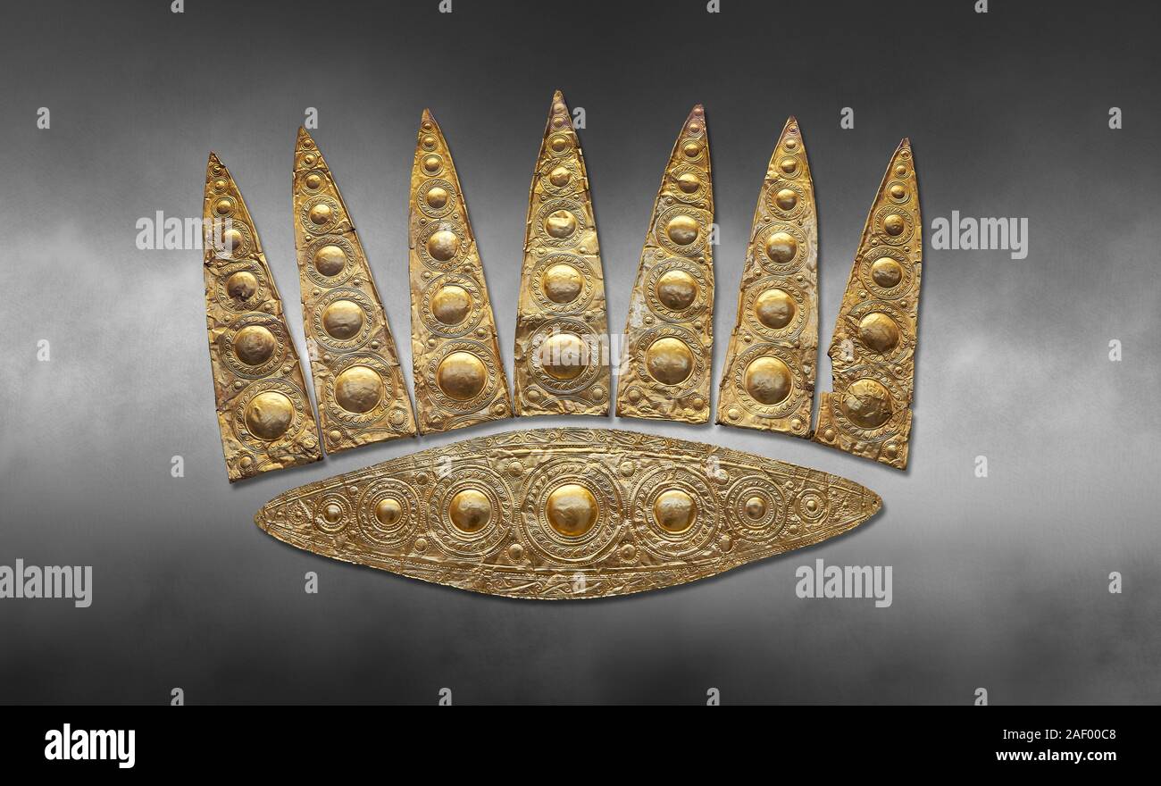 Top leaf shapes of a Mycenaean gold diadem from Grave III, 'Grave of a ...