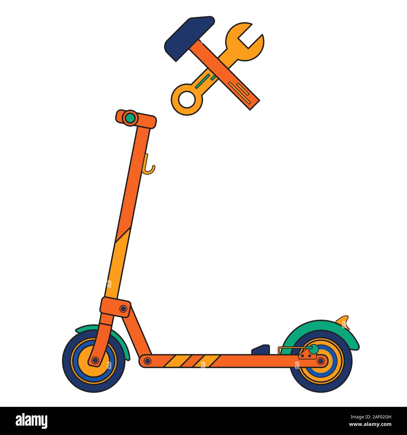 Electric scooter repair sign on a white background drawn in a flat style Stock Vector