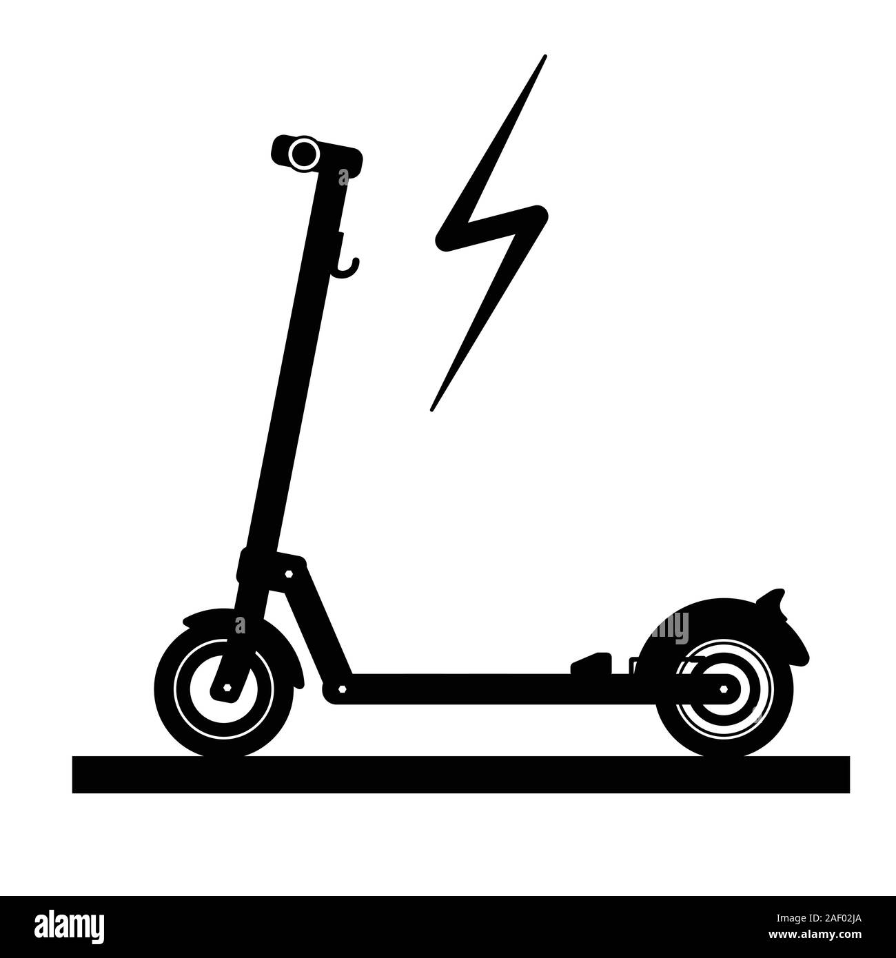 Modern electric scooter on a white background drawn in a silhouette style with a lighting sign. Stock Vector