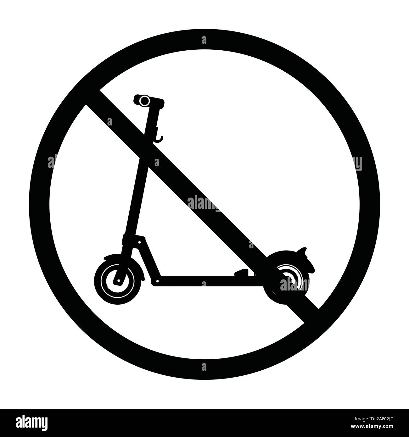Silhouette of a modern electric scooter isolated on a white background placed in a prohibition sign Stock Vector