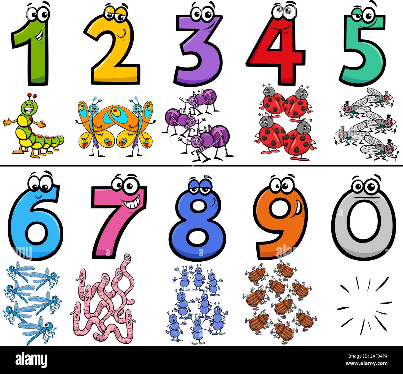 Cartoon Illustration of Educational Numbers Collection from One to Nine  with Funny Insects Animal Characters Stock Vector Image & Art - Alamy