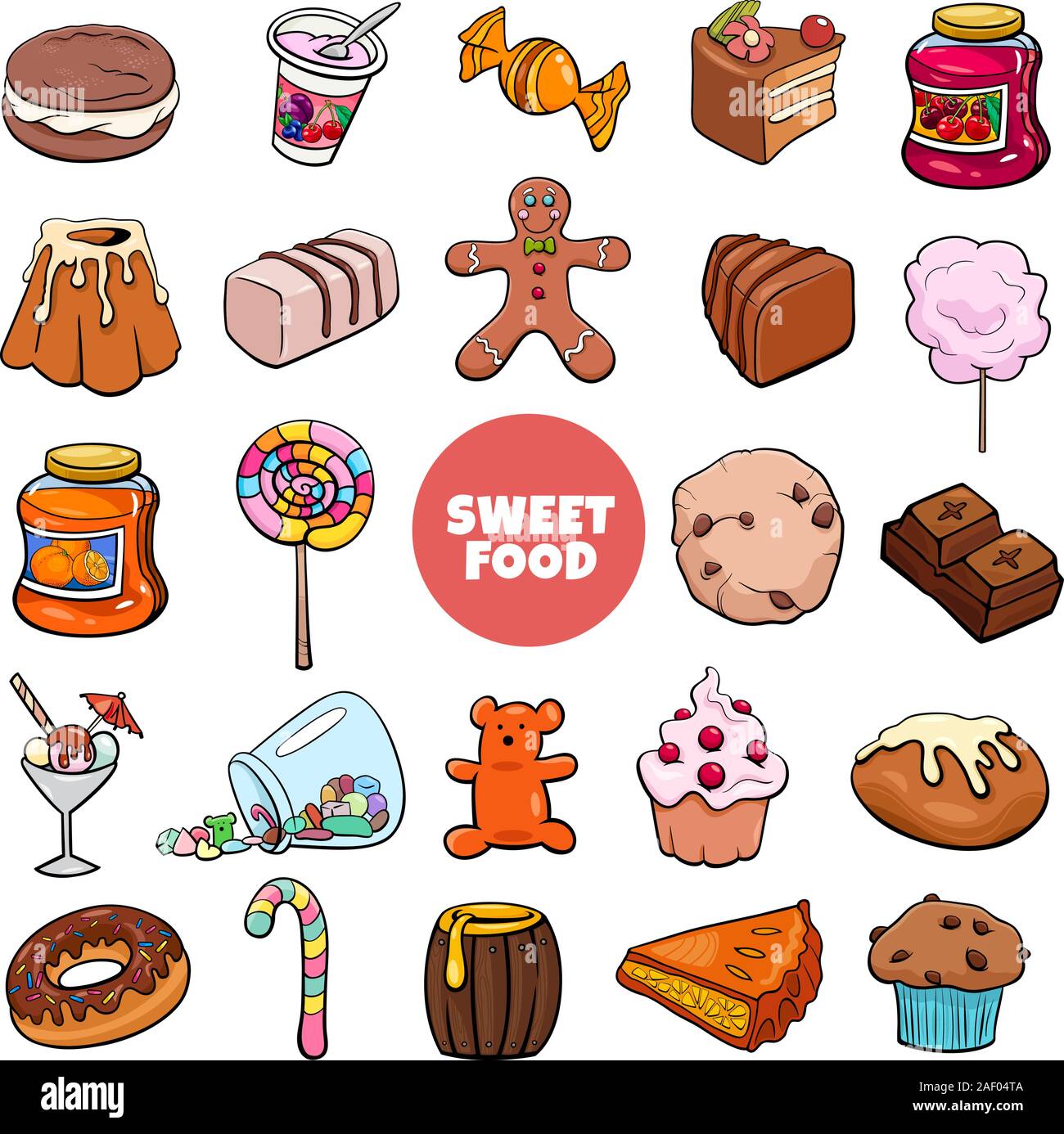 Cartoon Illustration of Sweet Food Objects Large Set Stock Vector