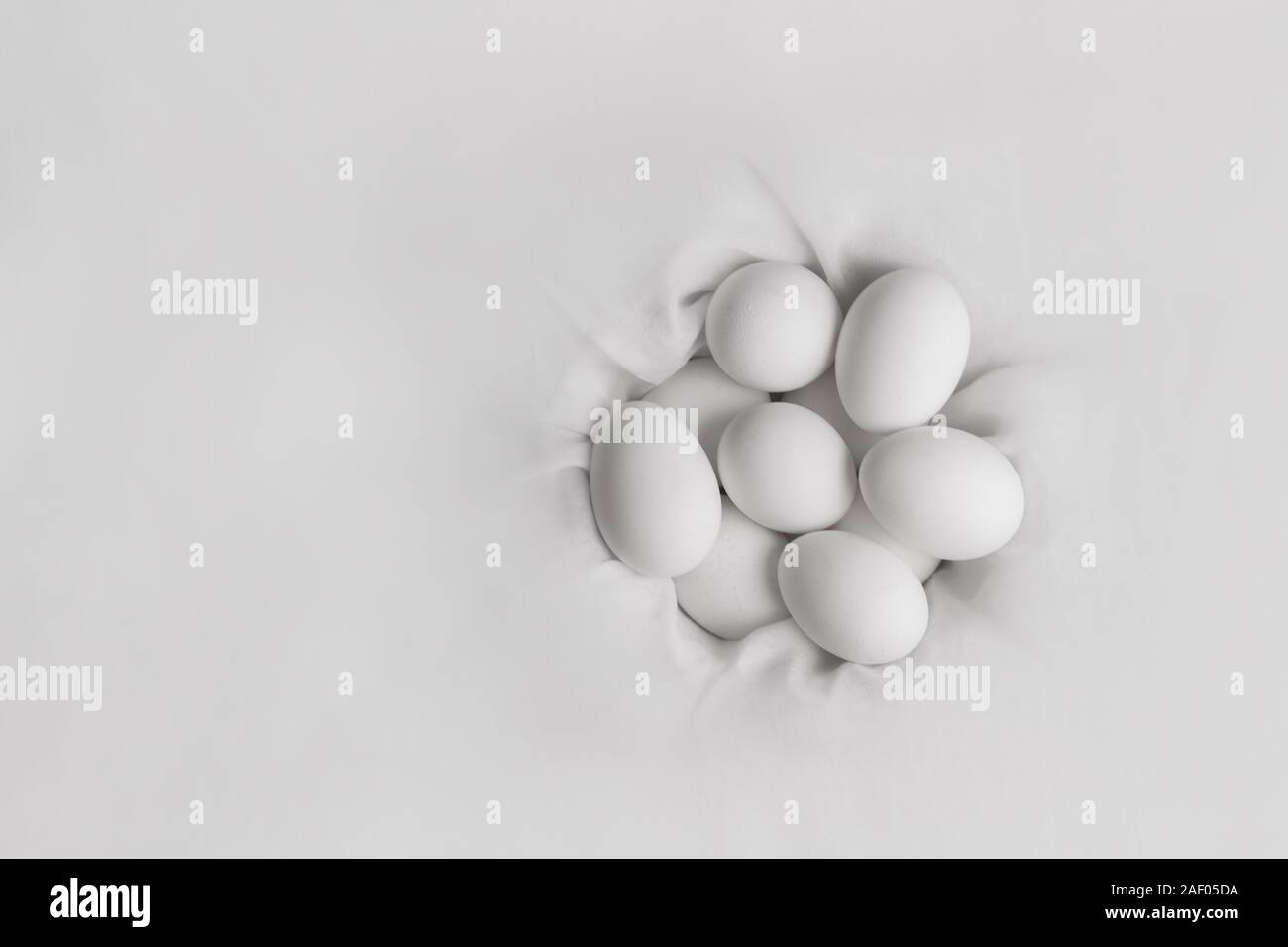 bunch of white eggs in cloth nest Stock Photo Alamy