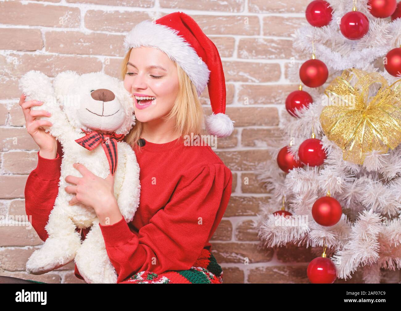 Woman Santa Hat Hug Soft Toy Bear Best Gift Ever Girl Happy Celebrate New Year Christmas Receive Teddy Bear As Gift Wish You Merry Christmas Top List Best Gifts For Family Cute Woman Santa Hat Hug Soft Toy Bear Best Gift Ever Girl Happy Celebrate New Year Christmas Receive Teddy Bear As Gift Wish You Merry Christmas Top List Best Gifts For Family Cute