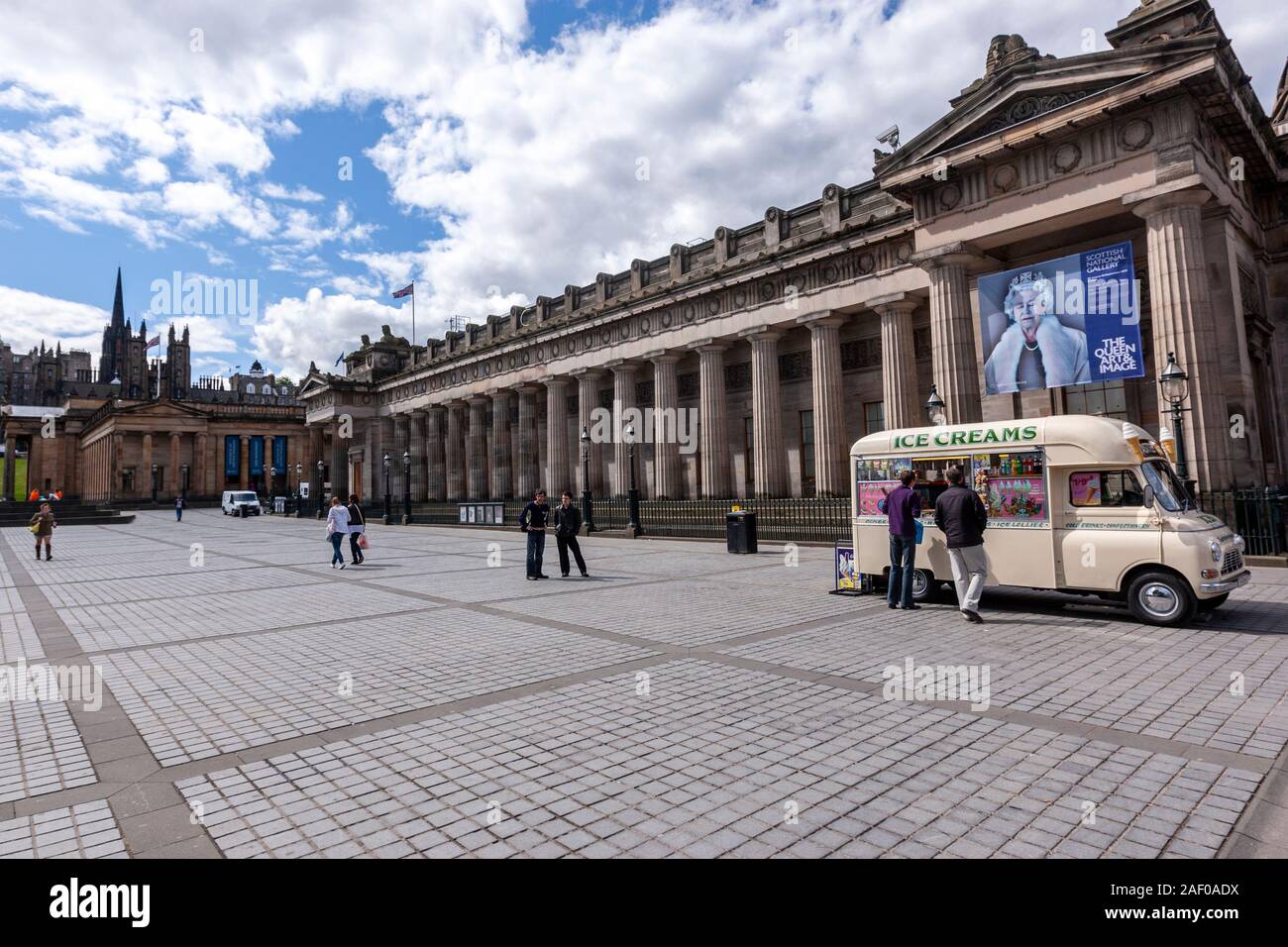 Ice Cream van in front of The Royal Scottish Academy The Queen: Art and Image - National Portrait Gallery, Edinburgh, UK Stock Photo